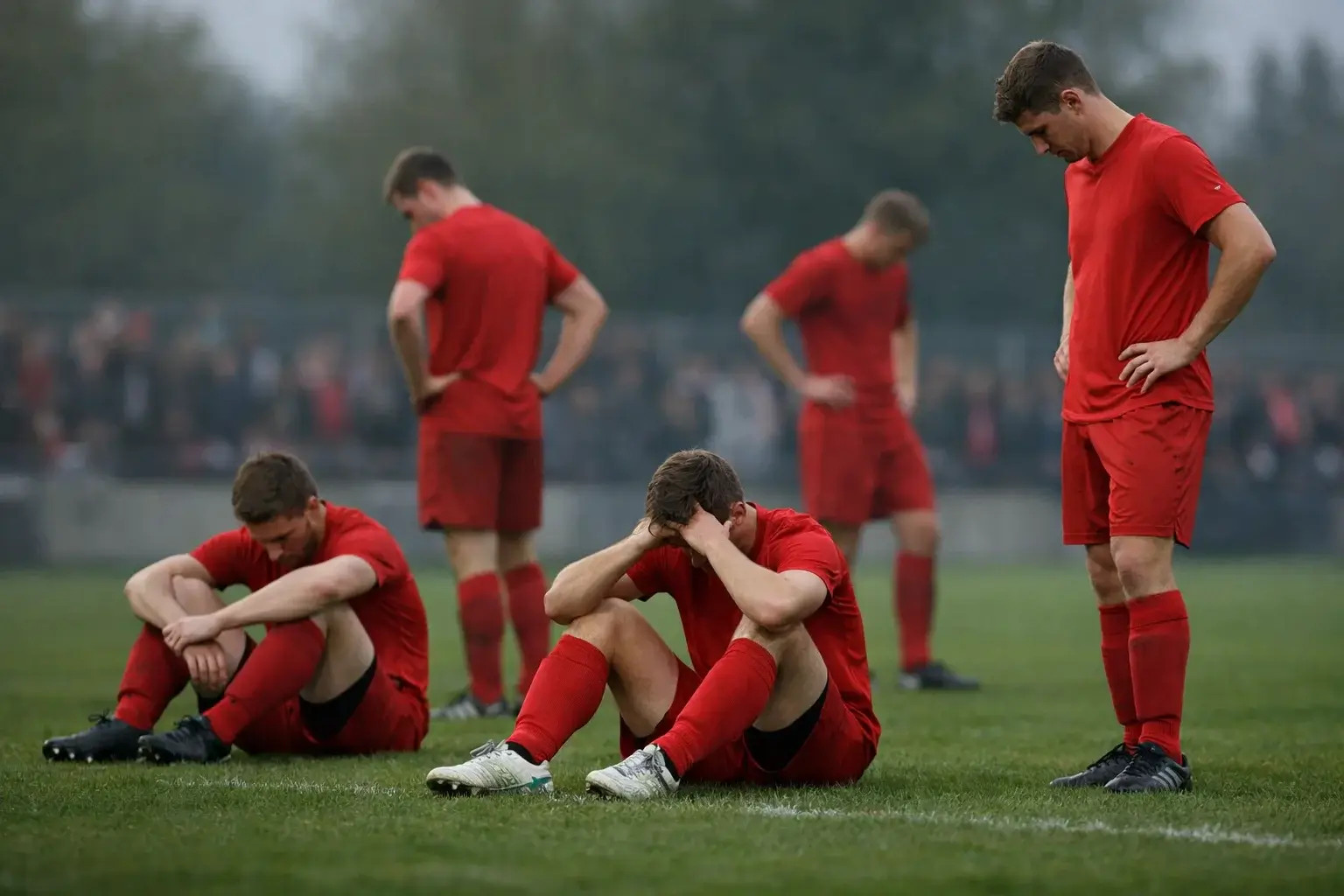 Enttäuschte Fußballspieler nach einer Niederlage auf dem Platz