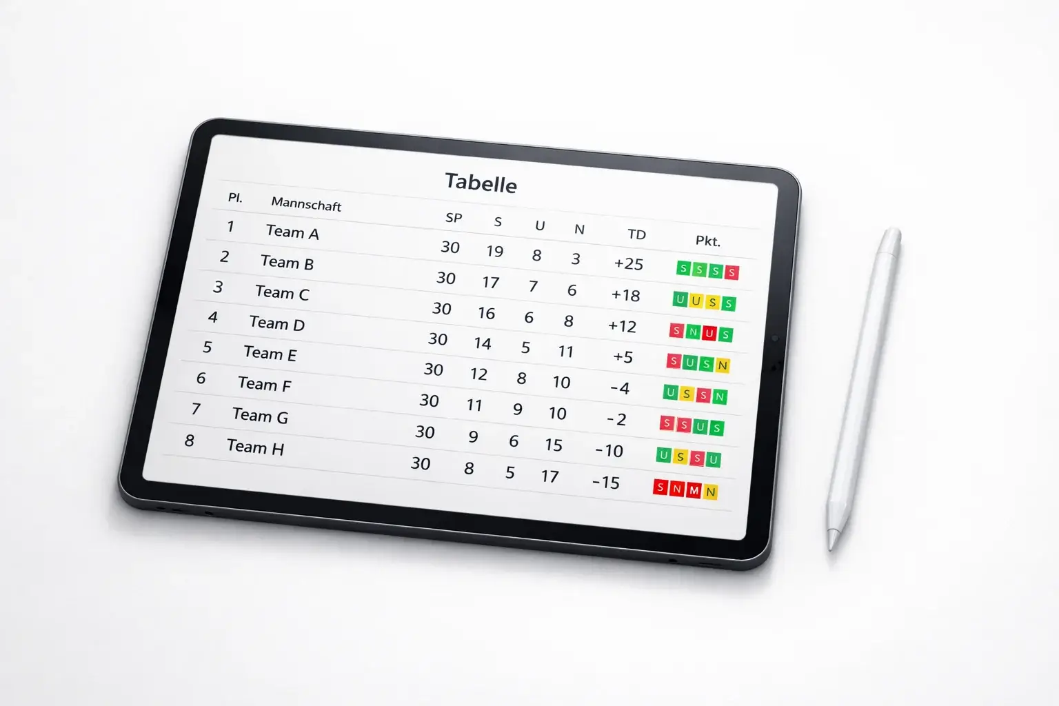Tablet mit Bundesliga-Tabelle und Teamstatistiken