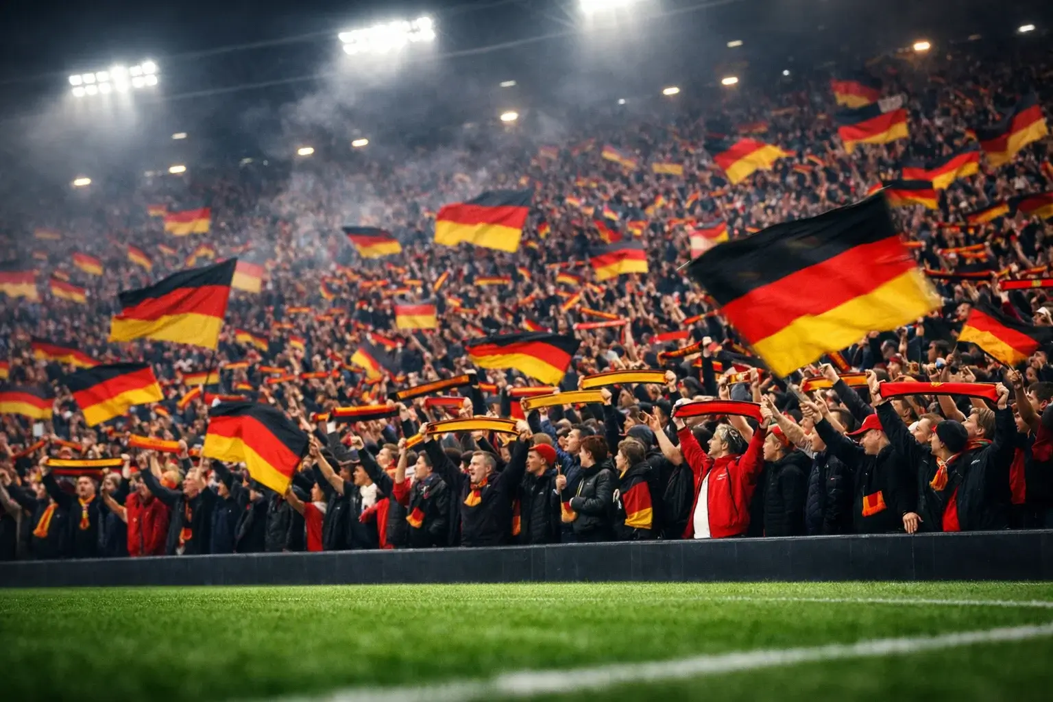 Volles Fußballstadion mit begeisterten Fans auf den Rängen