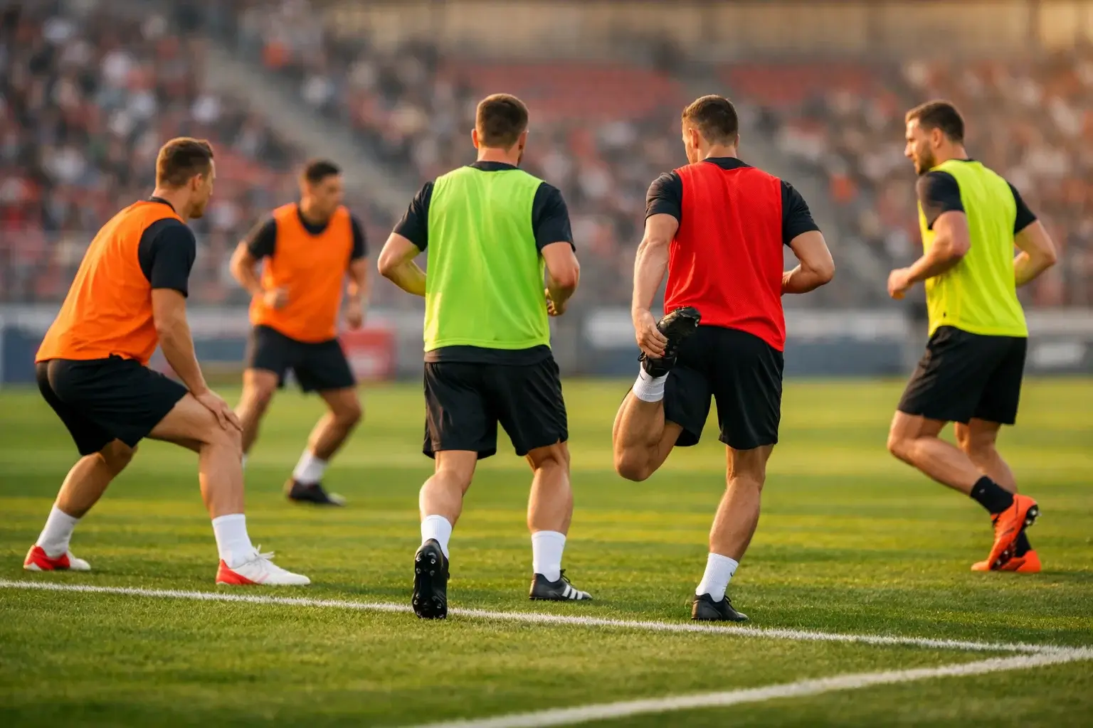 Fußballspieler beim Aufwärmen auf dem Bundesliga-Rasen