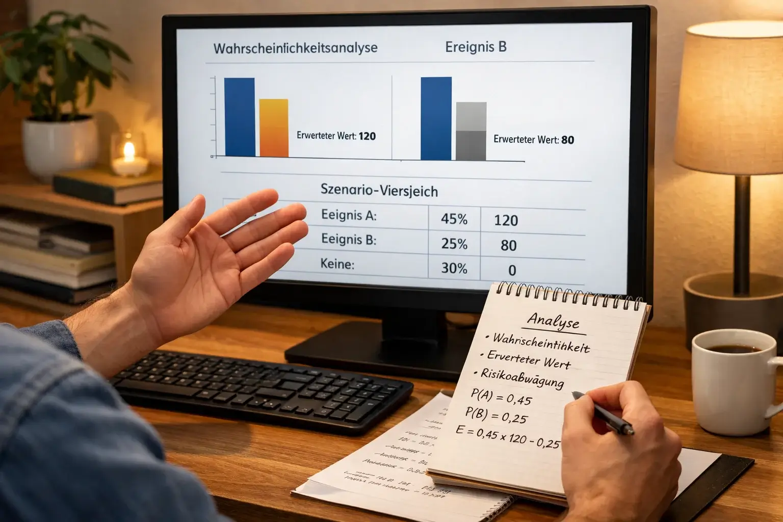 Person wägt KI-Prognose und eigene Einschätzung ab