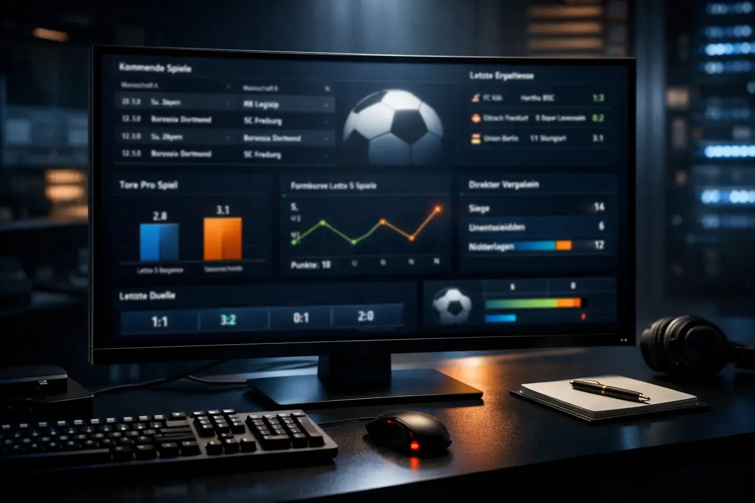 Computerbildschirm zeigt große Mengen an Fußballstatistiken