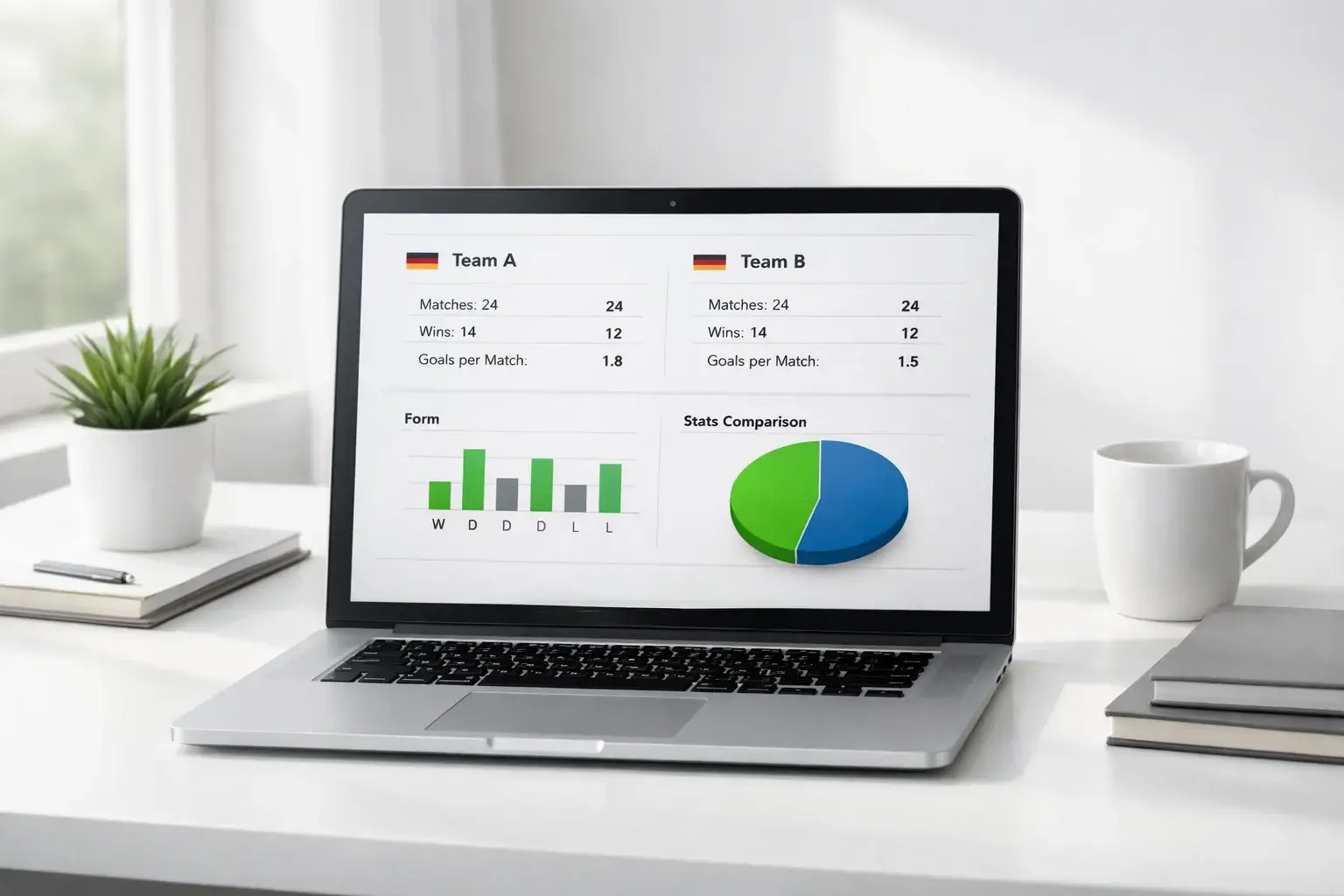 Laptop zeigt kostenlose Fußball-Statistik-Plattform