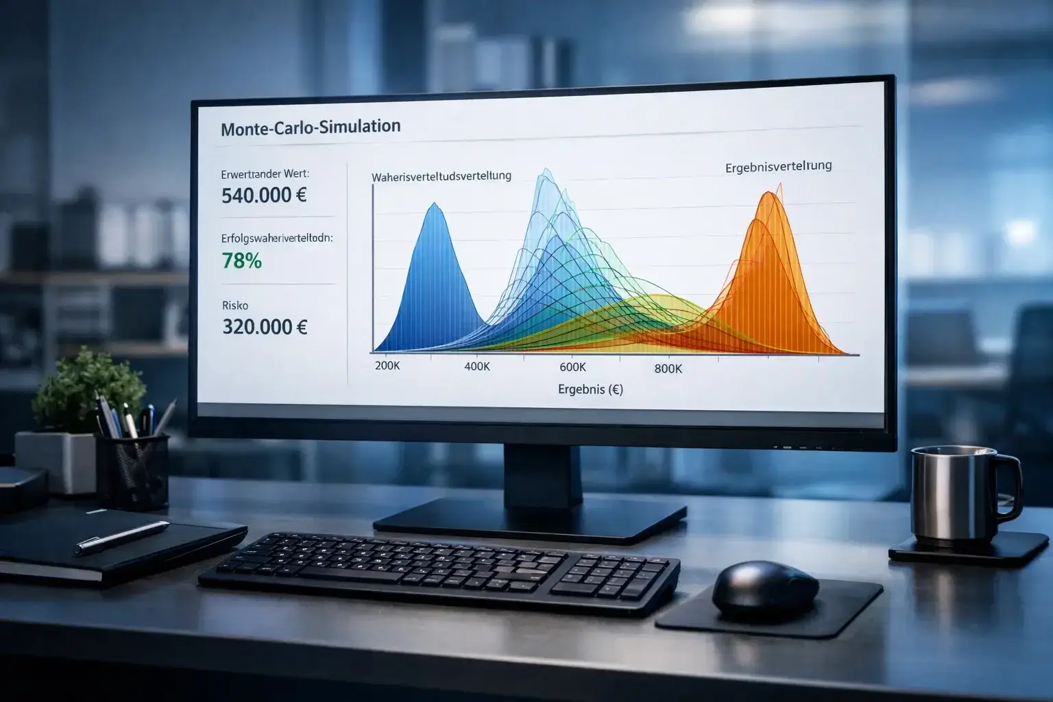 Computer zeigt Datenanalyse mit vielen Simulationsdurchläufen