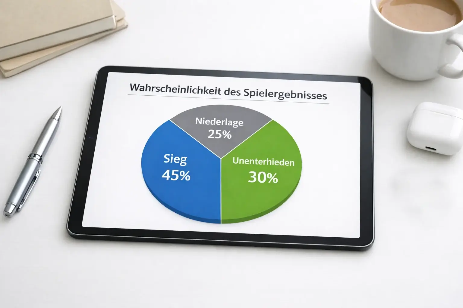 Kreisdiagramm zeigt Siegwahrscheinlichkeiten für ein Spiel