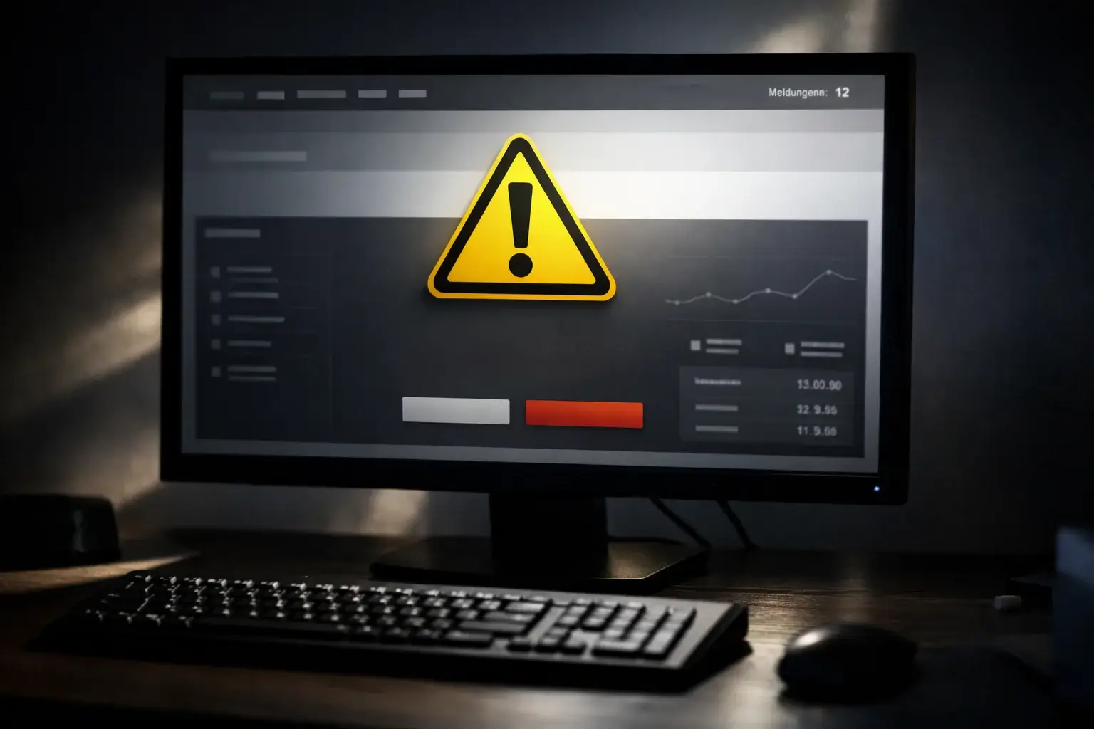 Warnschild-Symbol auf Computerbildschirm